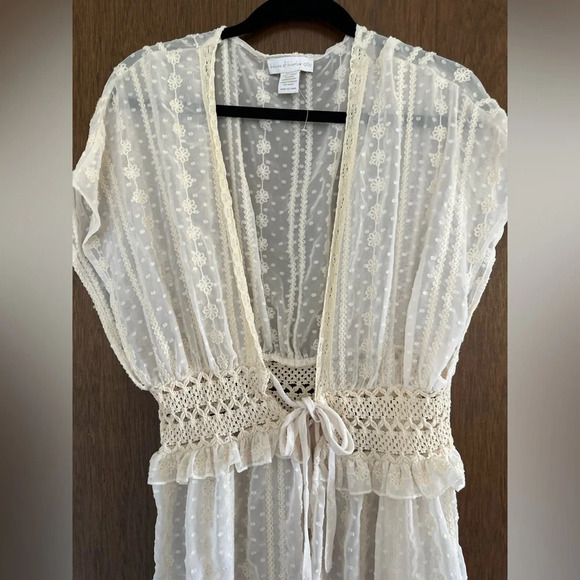 House Of Harlow 1960 Cream Sheer Lace Crochet Cardigan Duster Cover Up One Size - Picture 3 of 9